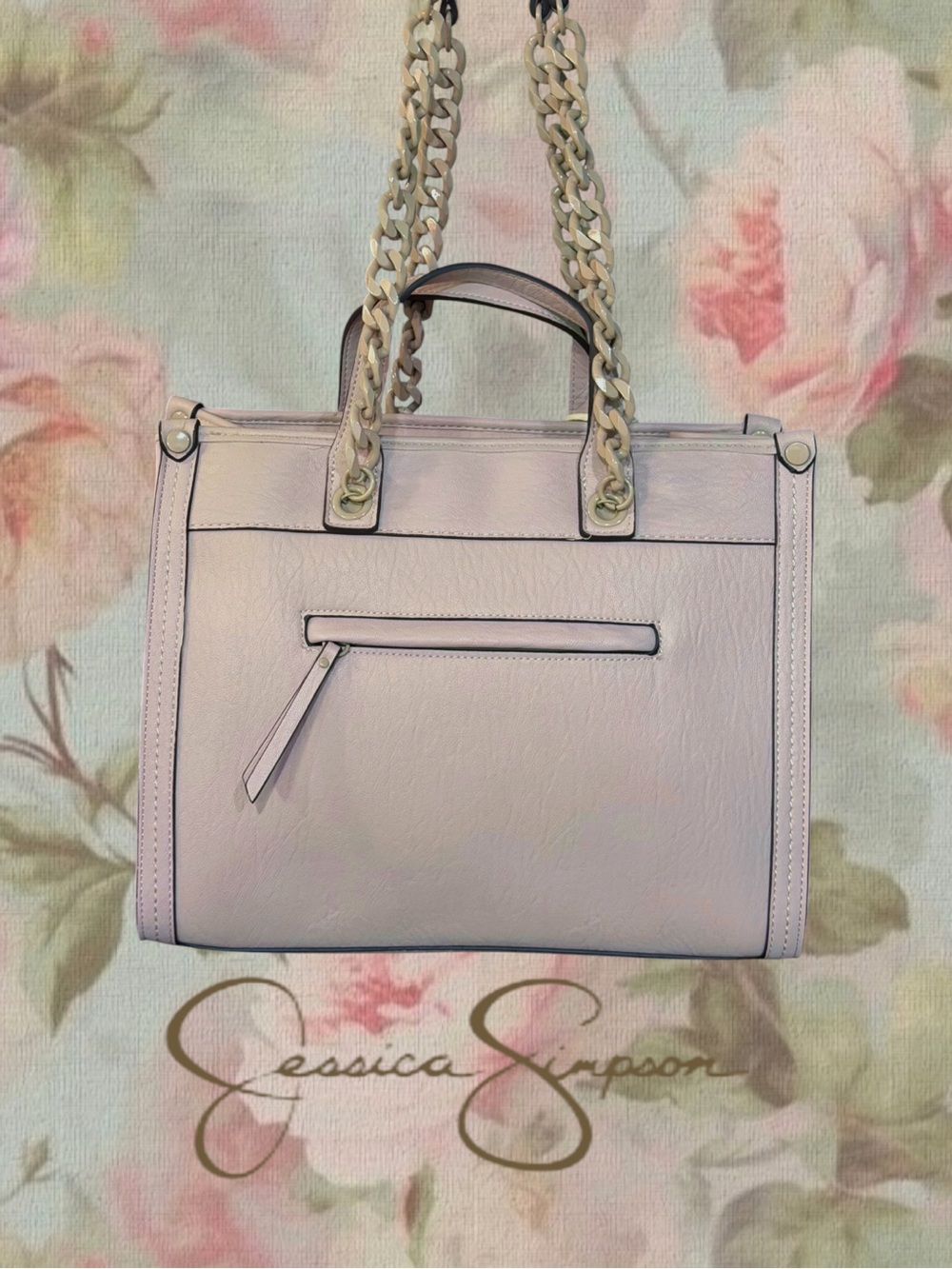 NWT Jessica Simpson Dawn Alexis Tote Bag – Monochromatic Chain Blush Cream - Picture 3 of 8